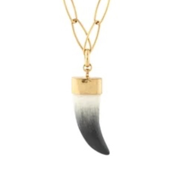 Isabel Marant Lacquered Resin Horn Pendant Gold Brass Chain Necklace - Picture 2 of 10
